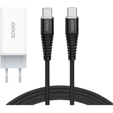 Savio Ładowarka Savio Ładowarka sieciowa 65W GaN LA-07 z kablem typu C-USB typ C 100W 1m, biało-czarna