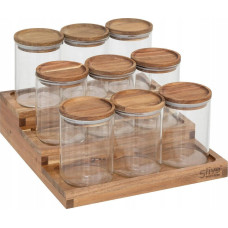 5Five Słoiki na przyprawy na drewnianej p&oacute;łce HARMONY, 9 x 180 ml