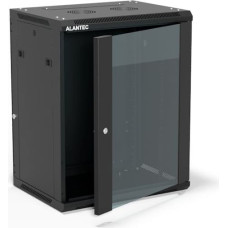 Alantec Szafa wisząca 19" 15U 600x450, drzwi szklane jednoskrzydłowe, tył osłona pełna demontowalna, osłony boczne pełne demontowalne zamykane na klucz, 4 belki, kolor czarny, do samodzielnego montażu - Flat Pack, ALANTEC