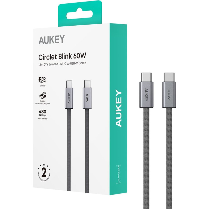 Aukey Kabel USB Aukey USB-C - USB-C 1.8 m Szary (Aukey)