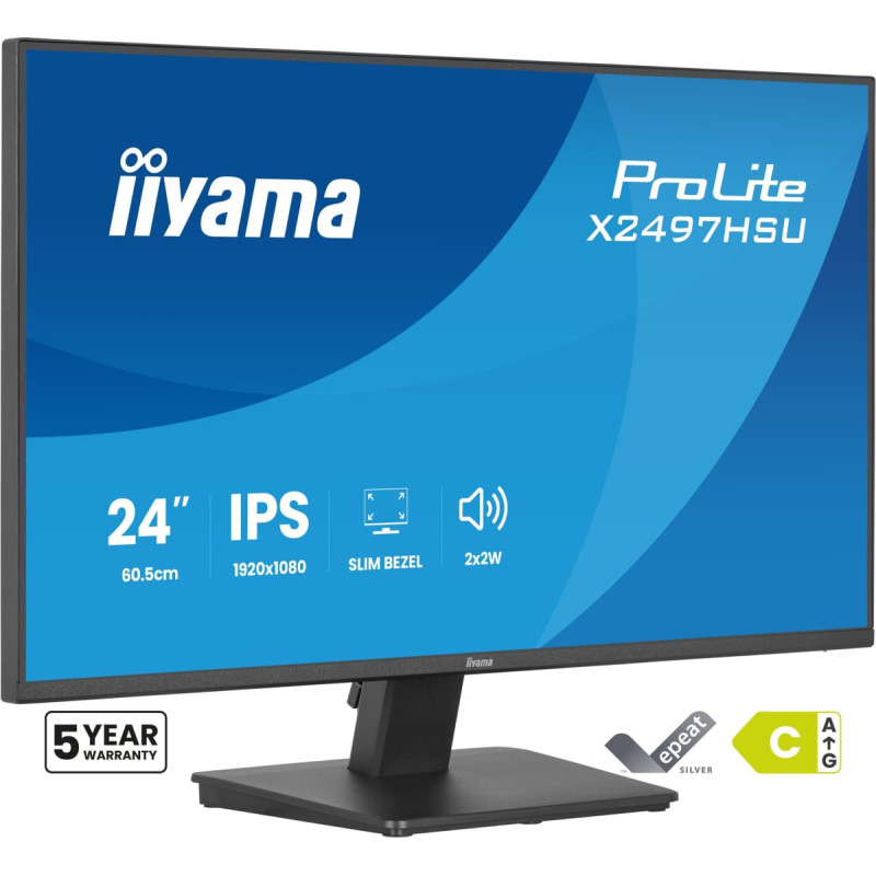 Iiyama ProLite X2497HSU-B1, LED monitor - 23.8 - black (matte), FullHD, IPS, HDMI, DP, USB hub, speakers, 120Hz panel