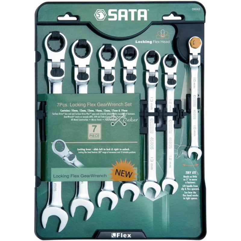 Sata KLUCZE PŁASKO-OCZKOWE  7szt. ŁAMANE Z GRZECHOTKĄ, BLOKADA, 10 12 13 14 15 17 19 mm