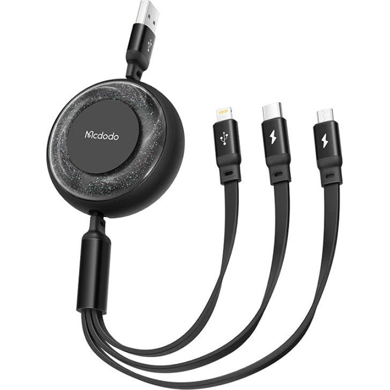 Mcdodo 3in1 USB to USB-C / Lightning / Micro USB Cable, Mcdodo CA-3570, 1.2m (Black)