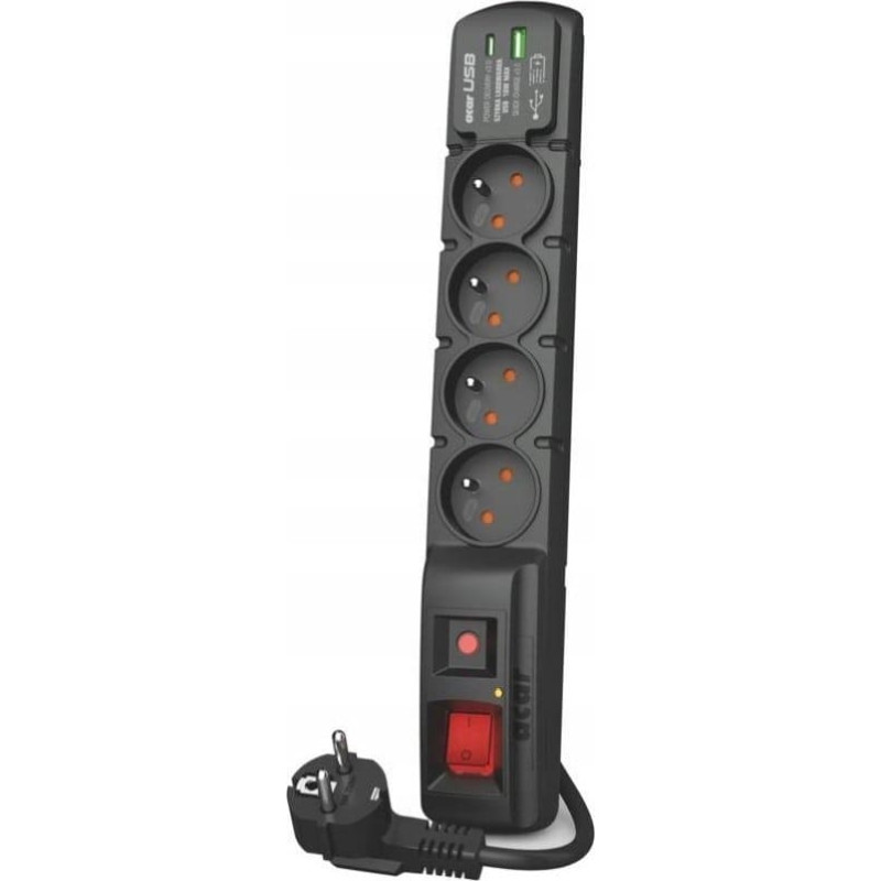 Acar Listwa zasilająca Acar F4 przeciwprzepięciowa 4 gniazda 1.5 m czarna (W2439)