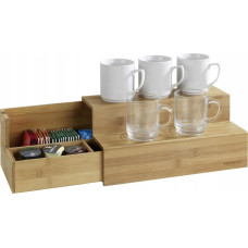 Wenko Bambusowy organizer na kawy i herbaty, brązowy, przegr&oacute;dki, 2 poziomy, wysuwany, antypoślizgowe n&oacute;żki, marka WENKO
