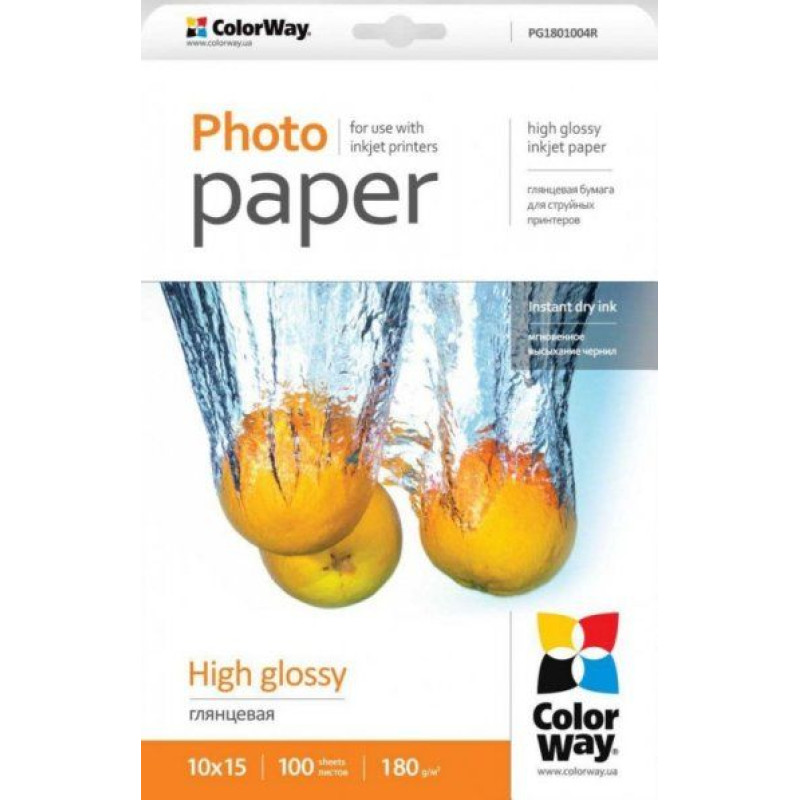 Colorway Photo Paper 100 pc. | PG1801004R | 180 g/m&sup2; | 10 x 15 cm | Glossy