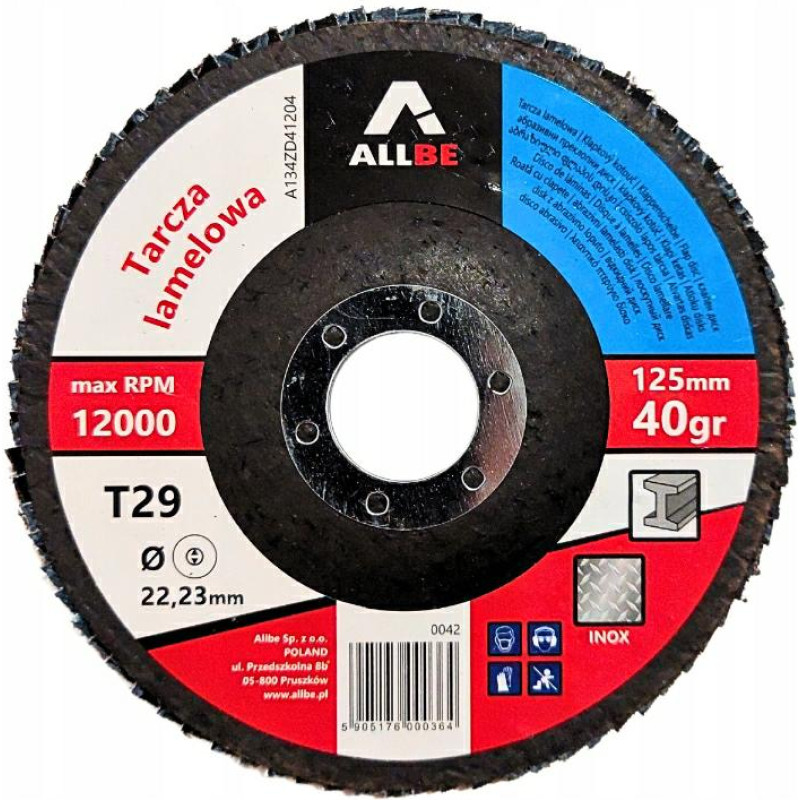Allbe ŚCIERNICA LISTKOWA 125 P 40 INOX METAL CYRKONOWA