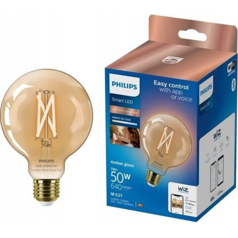 Philips 7 W (50 W ekv.) G95 E27 dzintara krāsas kupola kvēlspuldze