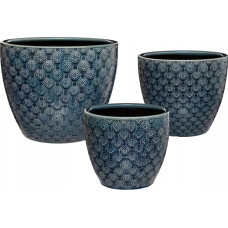 Atmosphera Doniczki ceramiczne, 3 sztuki, granatowe ze zdobieniami