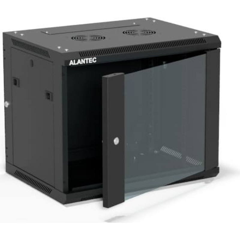 Alantec Szafa wisząca 19" 9U 600x450, drzwi szklane jednoskrzydłowe, tył osłona pełna demontowalna, osłony boczne pełne demontowalne zamykane na klucz, 4 belki, kolor czarny, ALANTEC