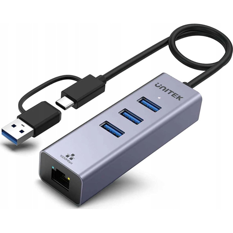 Unitek HUB USB Unitek Unitek Hub USB C 4w1 Ethernet 3 x USB A 5 Gbps z adapterem USB A