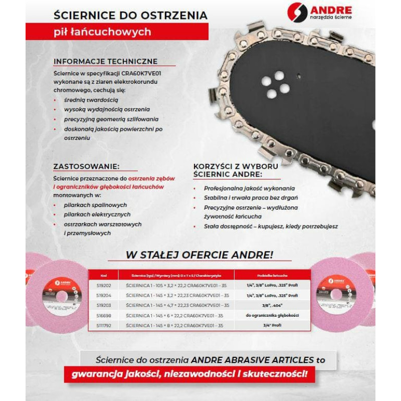Andre ŚCIERNICA DO OSTRZENIA ŁAŃCUCH&Oacute;W 145 x 6,0 x 22,2mm CRA60K7VE01 - 35