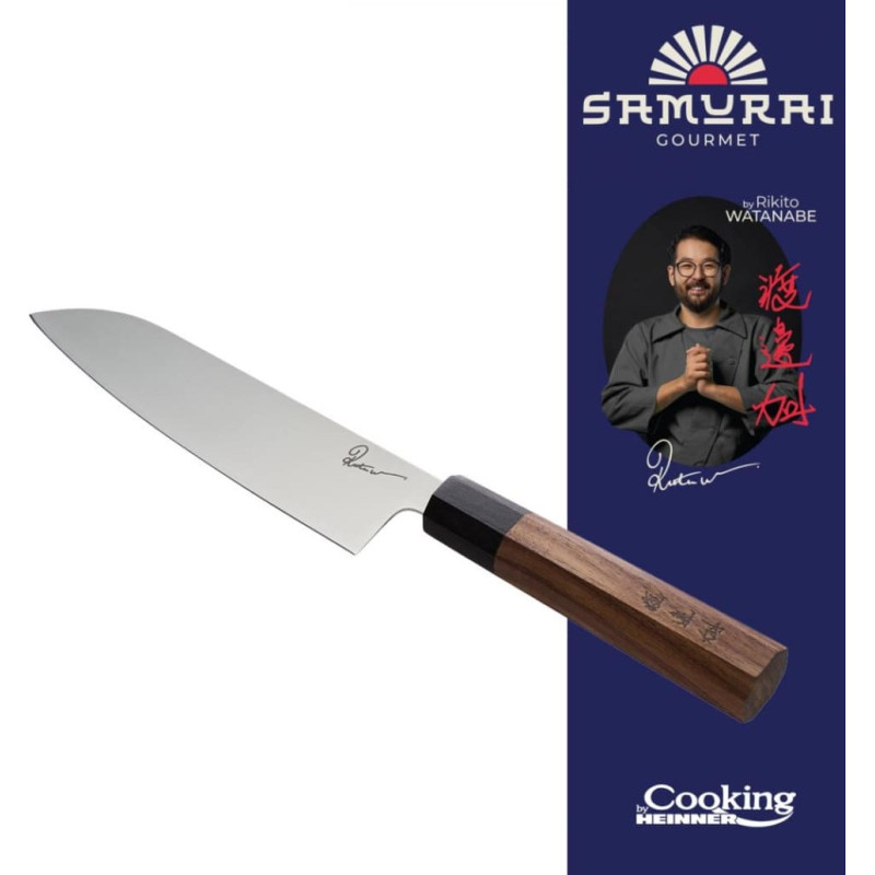 Santoku knife 18cm SAMURAI GOURMET ebony and walnut handle HR-EVI-R18 HEINNER