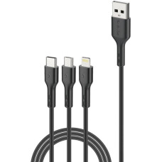 Foneng X36 3in1 USB to USB-C / Lightning / Micro USB Cable, 2.4A, 2m (Black)