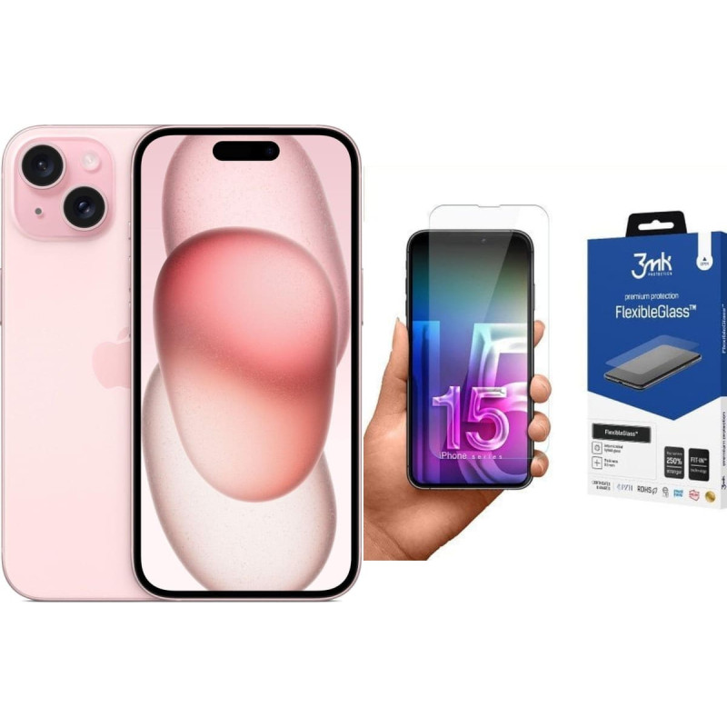 Apple Smartfon Apple iPhone 15 256GB Pink (MTP73) + FlexibleGlass