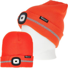Geko CZAPKA ZIMOWA Z LAMPKĄ LED OSTRZEGAWCZA POMARAŃCZOWA