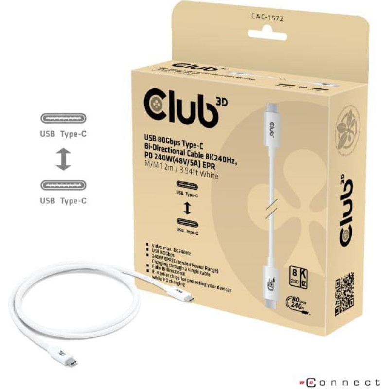 Club3D CABLE USB-C TO USB-C 1.2M/WHITE CAC-1572 CLUB3D