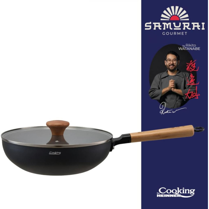 Wok pan with lid aluminium with ceramic coating 26x7.5 cm HR-SNT-W26, COOKING BY HEINNER
