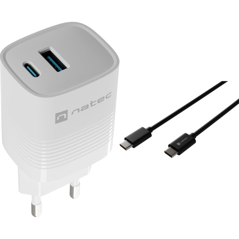 Natec Ładowarka Natec Ribera 1x USB-A 1x USB-C 3 A (NUC-2140) + Kabel USB-C - USB-C 2 m Czarny