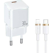 Usams Ładowarka Usams USAMS Ład. siec. USB-C T45 30W PD3.0 +QC3.0 Fast Charging +kabel U63 USB-C/Lightning biały/white UXTZH02 (USAMS-UX)