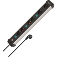 Brennenstuhl Premium-Alu-Line 6-way power strip, 3x 2-way switchable black/aluminium, 3 meter cable, with 3 safety switches
