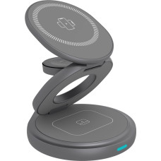 Raidsonic 3 in 1 foldable magnetic charging stand for mobile phone, earpods and smartwatch, Aluminium | Icy Box IB-SH101-CH