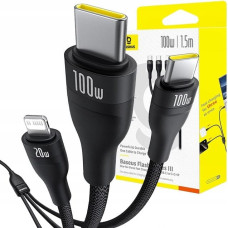 Baseus Kabel USB Baseus USB-C - 2x USB-C + Lightning 1.5 m Czarny (6932172669676)