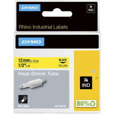 Dymo Rhino IND ORIGINAL heat shrink tubing 12mm x 1.5m, black on yellow, label heat shrink tubing (for diameter 2.97-5.13mm, 18056)