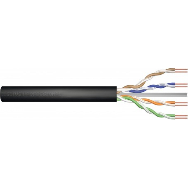 Digitus Installation cable U/UTP cat. 5e, PE wire, external gelled, black, 305m (reel)