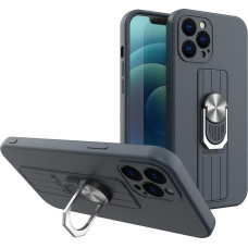 Hurtel Ring Case silicone case case with finger holder and iPhone 12 Pro stand dark blue