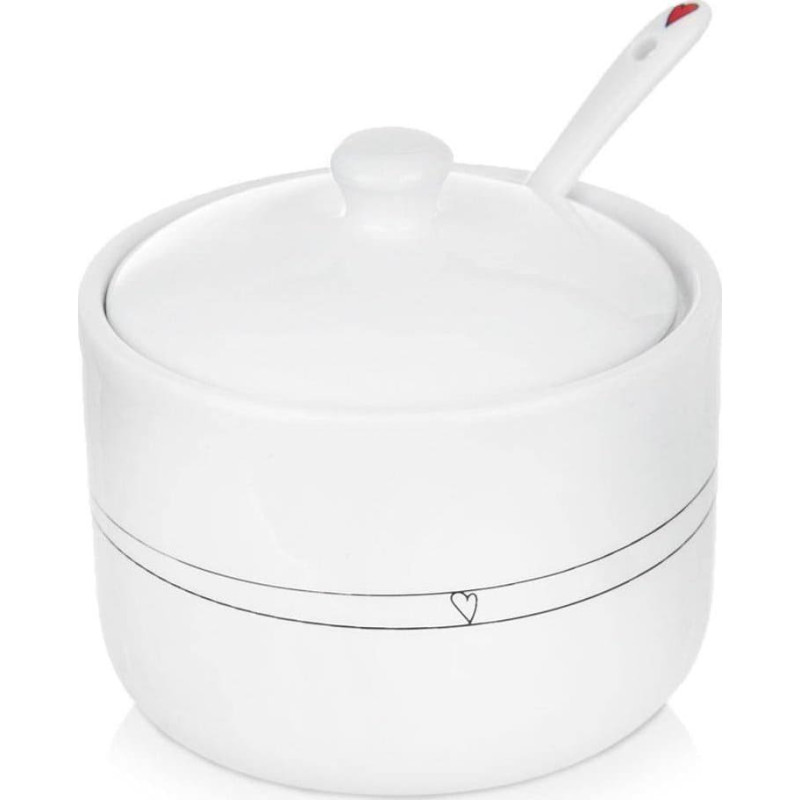 Orion Cukierniczka z łyżeczką i pokrywką ceramiczna biała SERDUSZKA
