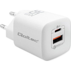 Qoltec Loader Qoltec Network charger 35W GAN ULTRA | 5-20V | 2.25-3A | 1 x USB type C PD | 1 x USB | White