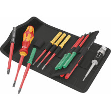 Wera Kraftform Kompakt VDE 16 extra slim 1 Tool Finder, 16-piece, screwdriver red/yellow, including plug-in handle, phase tester, VDE interchangeable blades