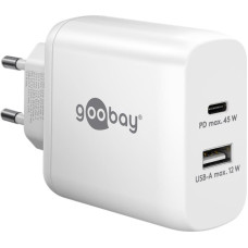 Goobay USB-C PD dual fast charger 45 watts (white, 1x USB-A, 1x USB-C PD, GaN technology)
