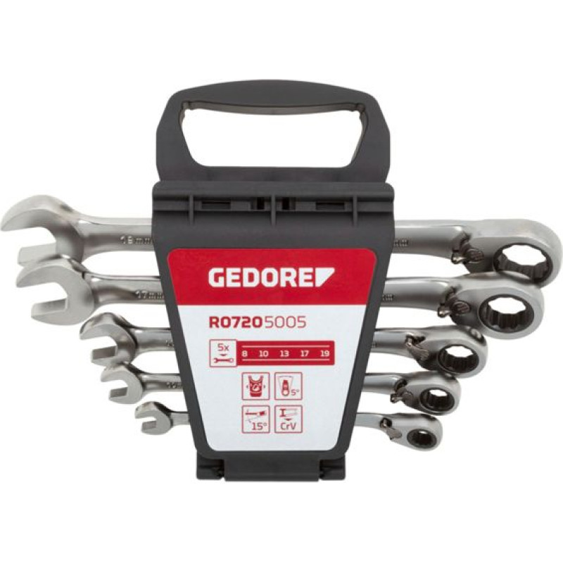 Gedore red Combination Ratchet open-end Spanner Set  5-pieces