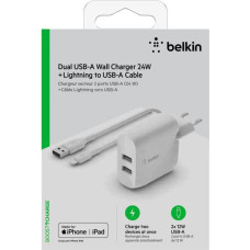 Belkin Dual USB-A Charger, 24W incl. Lightning Cable 1m, white