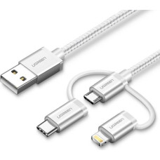 Ugreen 50203 USB kabelis USB 2.0 1,5 m USB A USB C/micro-USB B/Lightning Balts