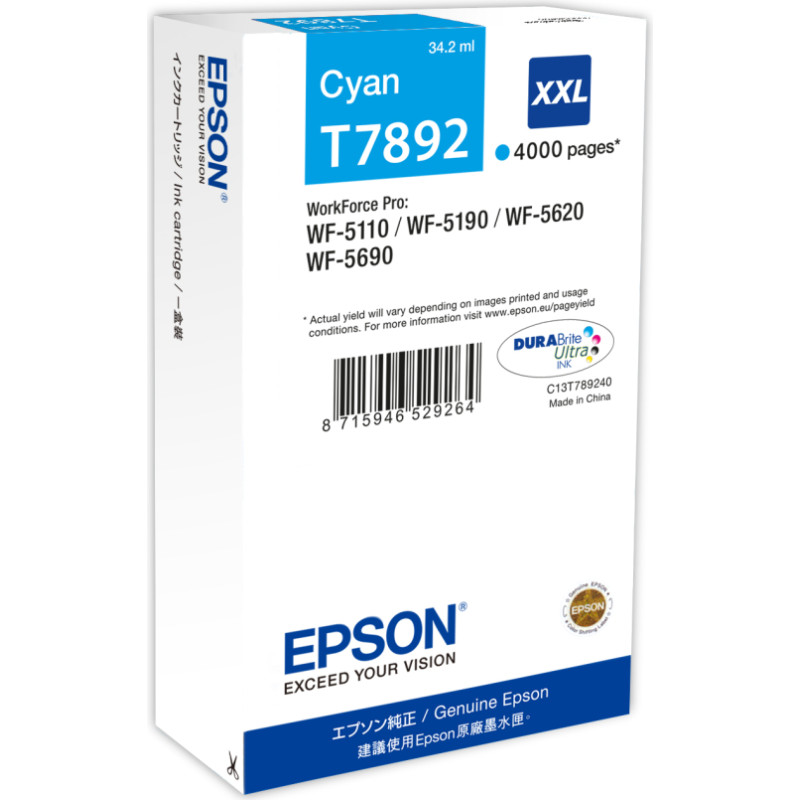 Epson T7892 tintes kārtridžs 1 pcs Oriģināls Ekstra (Super) augsta produktivitāte Tirkīzzils