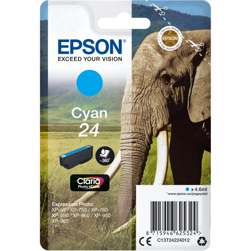 Epson Elephant C13T24224012 tintes kārtridžs 1 pcs Oriģināls Standarta produktivitāte Tirkīzzils