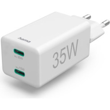 Hama Quick Charger  USB-C 35W PD/QC, 2xUSB-C, white 201694