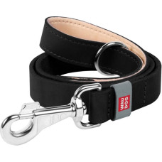 Waudog natural leather dog leash 20 mm wide, 122 cm long Black