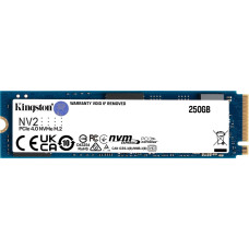 Kingston SSD|KINGSTON|NV2|250GB|M.2|PCIe Gen4|NVMe|Write speed 1300 MBytes/sec|Read speed 3000 MBytes/sec|2.2mm|TBW 80 TB|MTBF 1500000 hours|SNV2S/250G