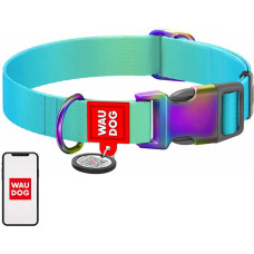 Waudog Nylon dog collar with QR code WAUDOG 15 mm wide, 25-35 cm long blue