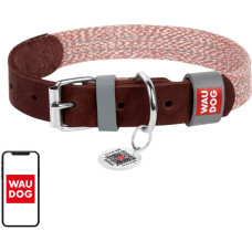 Waudog Dog collar made of natural leather and recycled material with QR code Waudog size M, width 20 mm, brown