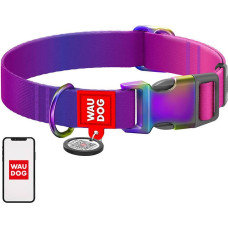 Waudog Nylon dog collar with QR code WAUDOG 15 mm wide, 25-35 cm long purple