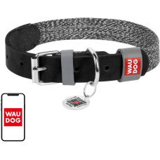 Waudog Dog collar made of natural leather and recycled material with QR code Waudog size S, width 15 mm, black