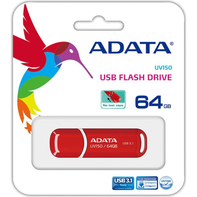 Adata MEMORY DRIVE FLASH USB3.1 64GB/RED AUV150-64G-RRD ADATA