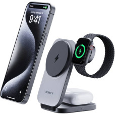 Aukey Magnetic Wireless Charger 3 in 1 MagFusion Aukey LC-MC312, 15W Qi2 (gray)