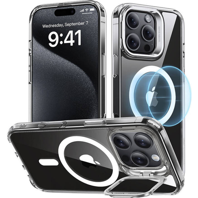 ESR Classic Hybrid (HaloLock) case with stand for iPhone 16 Pro (transparent)