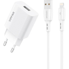 Vipfan Network charger VFAN E01, 1x USB, 2.4A + Lightning cable (white)